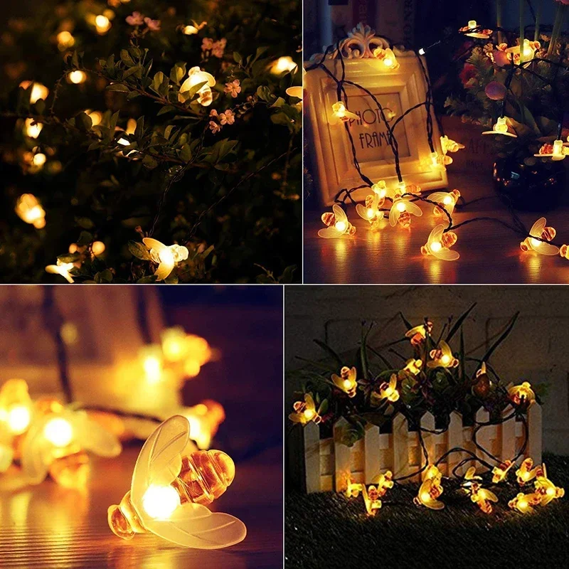 Solar-Bienen-Lichterkette für den Außenbereich, Lichterkette, Weihnachtsgirlande, 8 Modi, wasserdichtes Terrassenlicht für Gartenparty-Dekoration