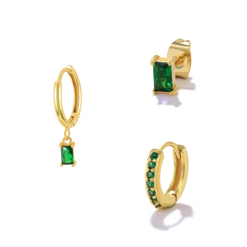 AIDE 3 piezas para mujer, Pendientes colgantes de circón verde, negro, blanco y púrpura, aros chapados en oro, joyería de: B