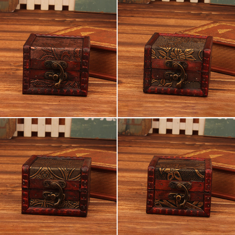 Vintage Small Wood Flower Coin Pattern Box Jewelry Bracelet Storage Holder Makeup Organizer Box Jewelry Treasure Chest Case