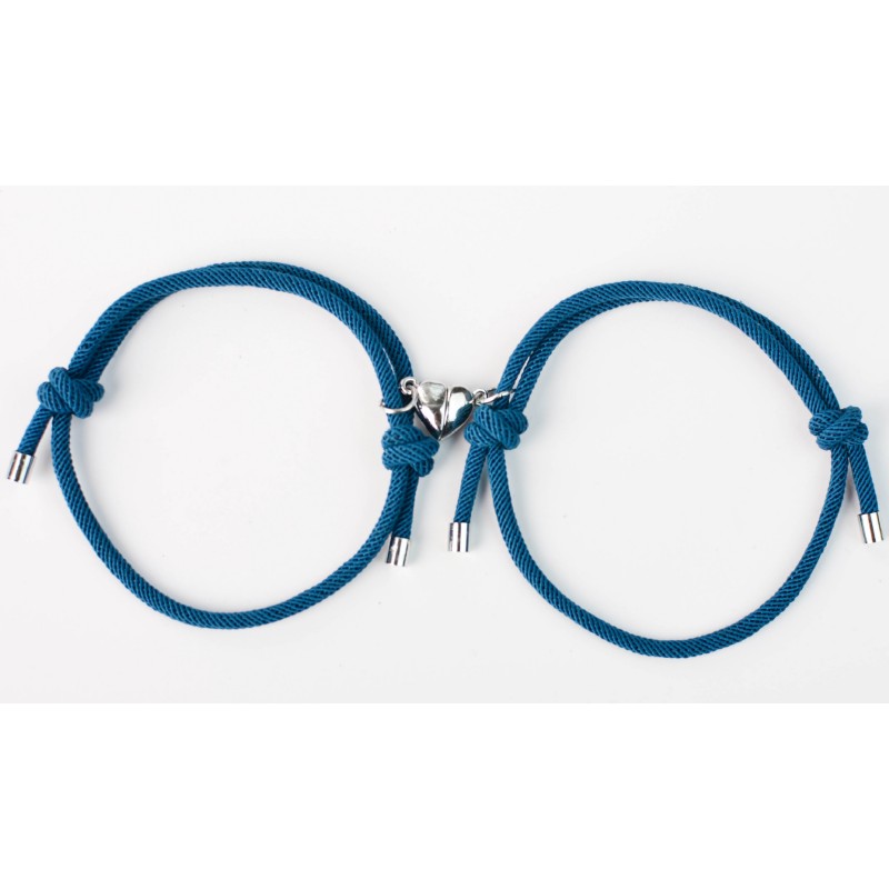 2 uds pulsera magnética pulsera magnética pareja cerradura corazón pulsera magnética cuerda trenzada ajustable pulsera de amistad para dos: Rodio plateado