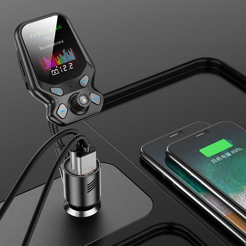 Bluetooth 5.0 Fm Transmitter Car Kit 1.77In Scherm Draadloze Fm Radio MP3 Speler Adapter Aux U Disk Tf Card Mp3