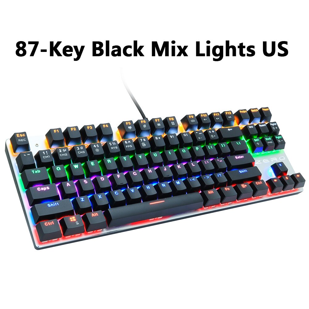 METOO Mechanical Keyboard USB Wired Backlit Gaming keyboard Anti-ghosting Blue Red Brown Switch for pc Game Laptop PC Russian: 87MX light black US / Black Switch