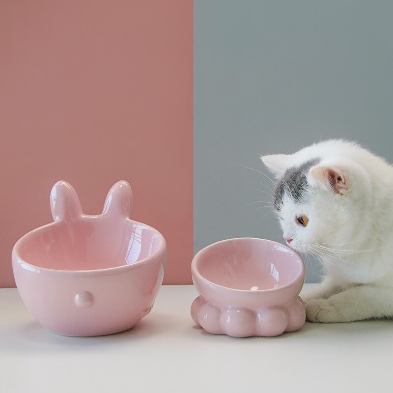 Cuenco con forma de pulpo y conejo para mascotas, protección oblicuo para la boca, Gato de cerámica, accesorios para mascotas