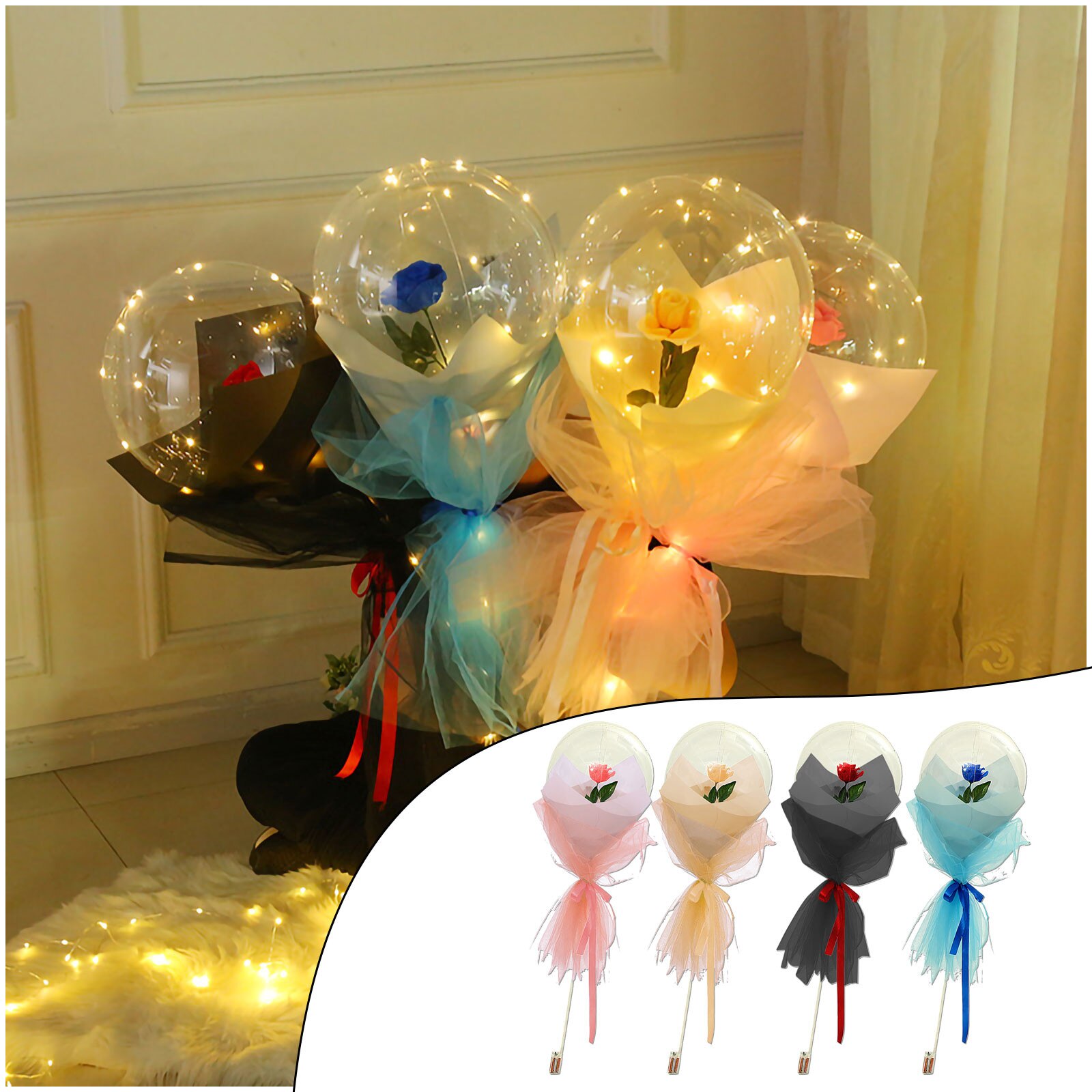 LED Luminous Balloon Rose Bouquet Transparent Ball Rose Valentines Day Birthday Party Wedding Decoration Balloon #41