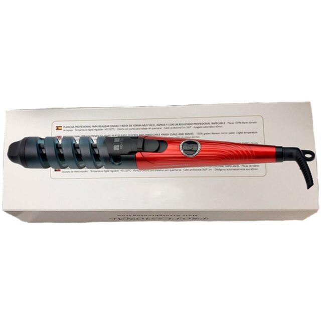 Hair Curler Irons Spiral Curling Wand Fast Heated Ceramic Wand Curling Magic Hair Crimper Iron Corrugation For Hair Styler Tool: Red with box / EU