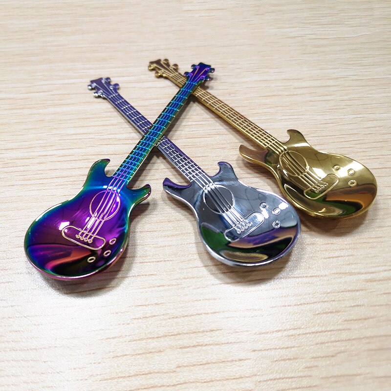 1pcs Stainless Steel Guitar Shaped Coffee Spoon Teaspoon Musical Coffee Spoons Teaspoons Mixing Spoons Kitchen Dining Bar Tools