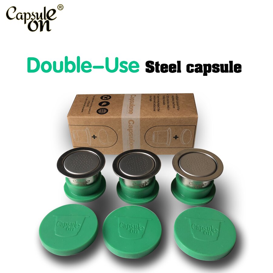 Capsulone Hervulbare Herbruikbare Roestvrij Staal Koffie Capsulas Compatibel met Nespresso Maker 3 Pod 120 Seals