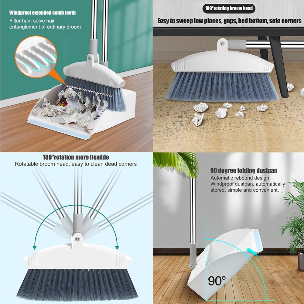 Plegable y pie escoba y recogedor Set combinado con extensible palo de escoba de limpieza escoba recogedor conjunto para la casa