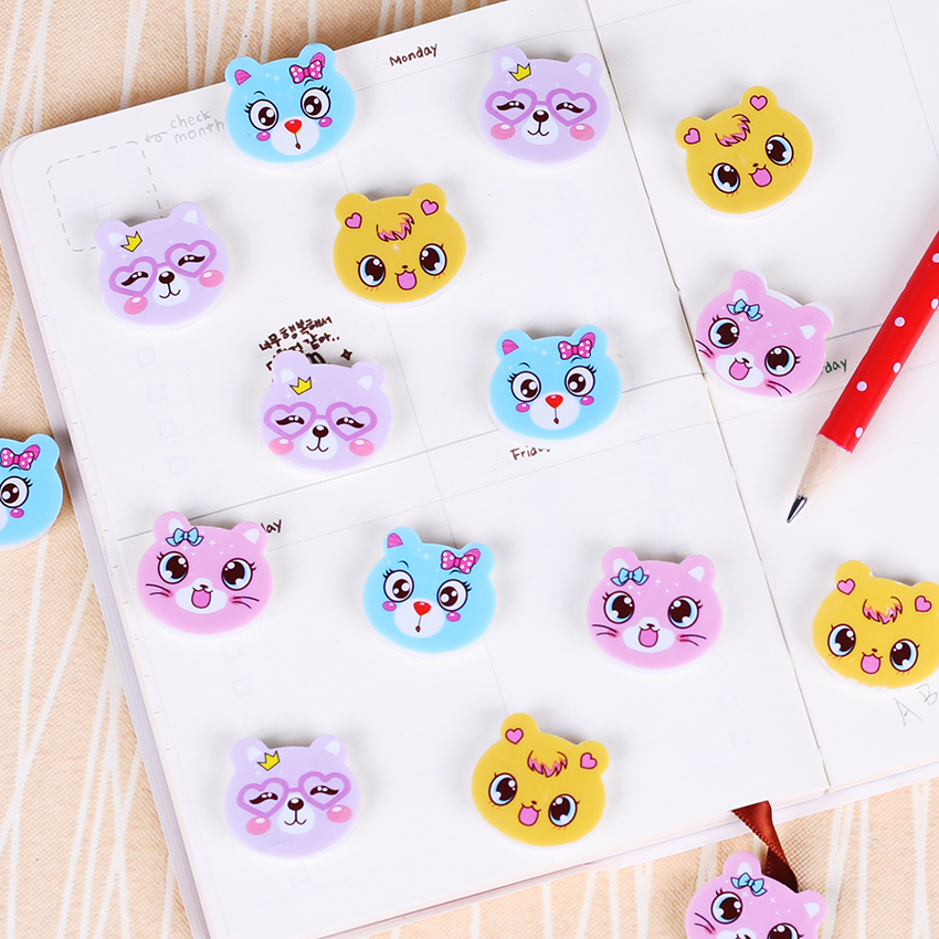 4 Uds Mini Borrador de gato bonito animal goma gomas borrar escuela suministros niños papelería de aprendizaje Material Escolar
