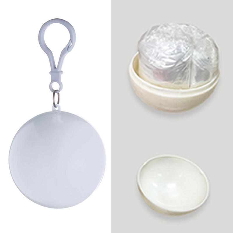 Bærbar regnfrakke bold vandtæt udendørs regntøj engangs camping hætte regn ponchos bold plast regnslag bold med krog: Hvid