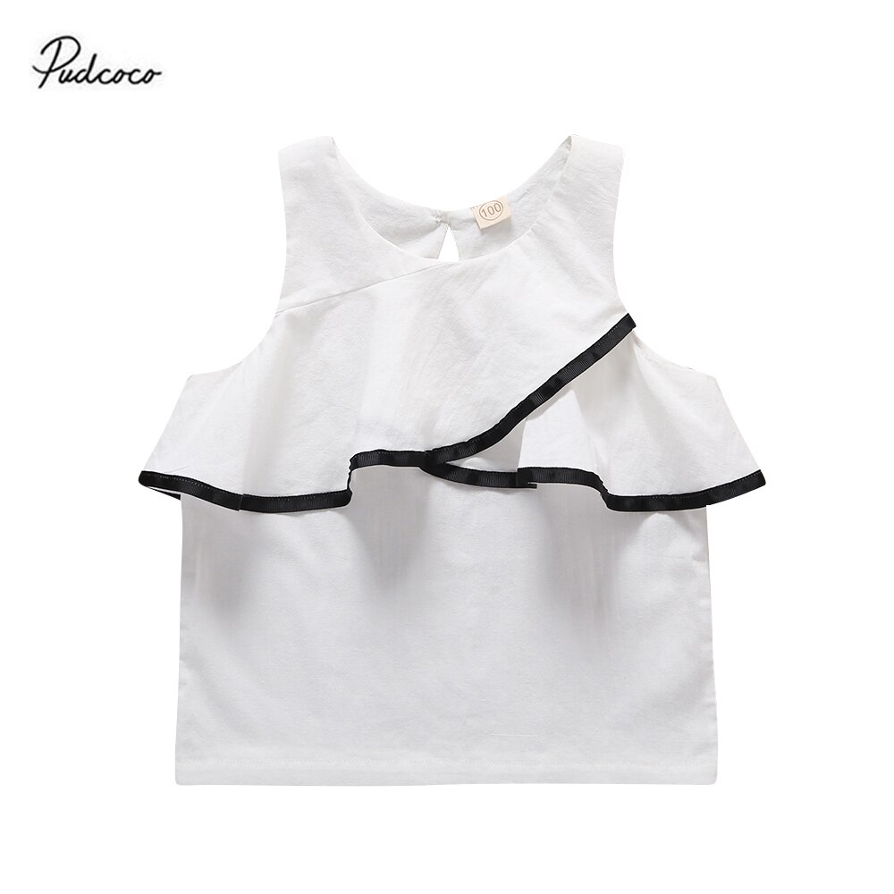 Meisjes hit kleur ruches t-shirt baby zomer koreaanse mouwloze ronde hals trui top