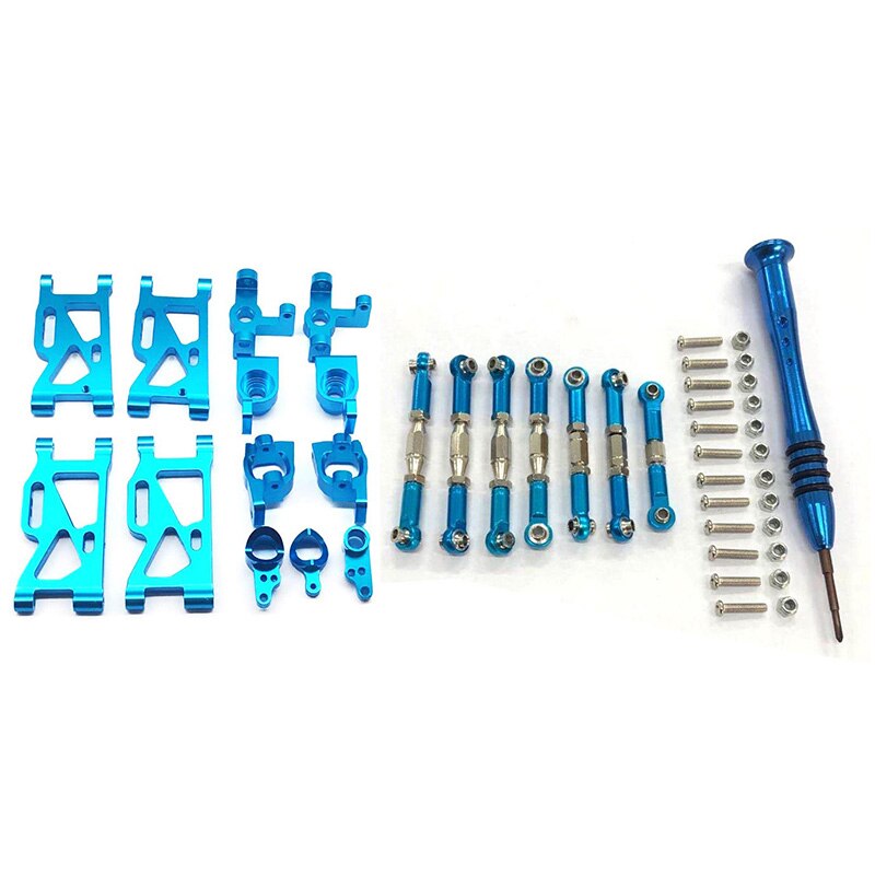 for WLtoys 1:14 144001 RC Car Upgrade Parts Metal Steering Swing Arm Base C Rear Hub Seat Servo Pull Rod: Blue