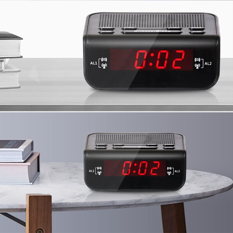 Digital LED Alarm Clock Radio Modern Red LED Time Display Clock FM Radio Dual Alarm Buzzer Snooze Sleep Radio AC EU Plug
