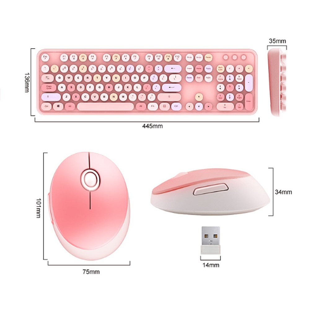 Kit clavier et souris sans fil multicolores 2 en 1, 1600DPI, émetteur-récepteur de signal USB étanche, adapté aux jeux et ordinateurs portables de bureau à domicile