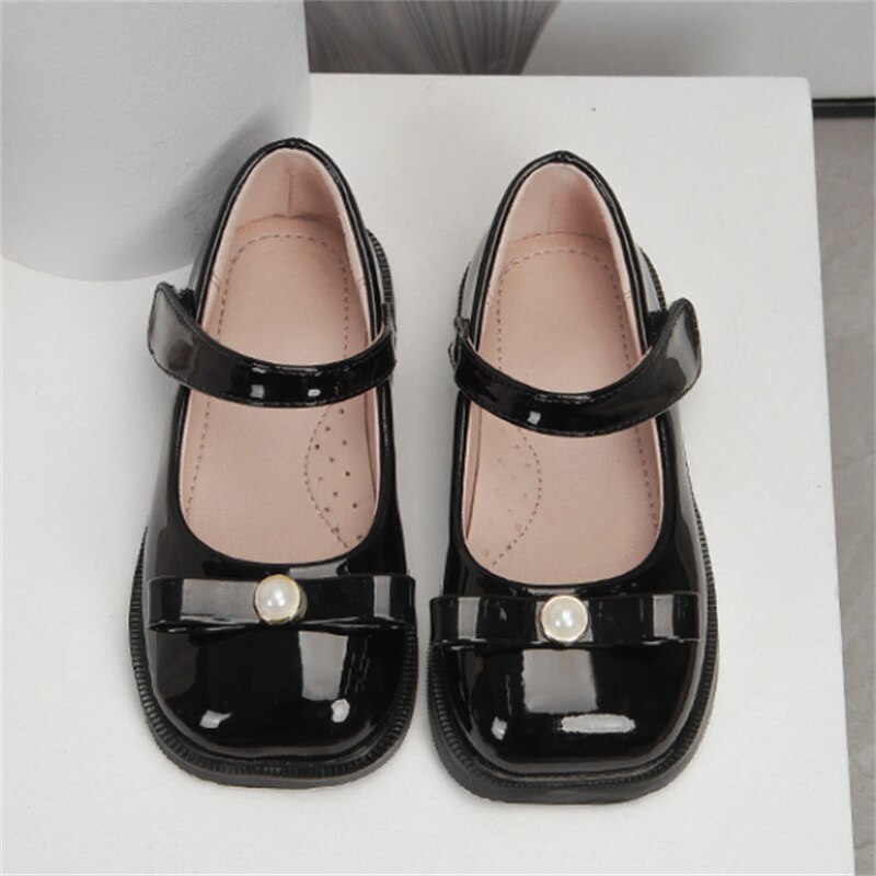 College Style Black Performance Leather Shoes Children Girls Dance Party Baby Student School Dress Shoes Kids 02A