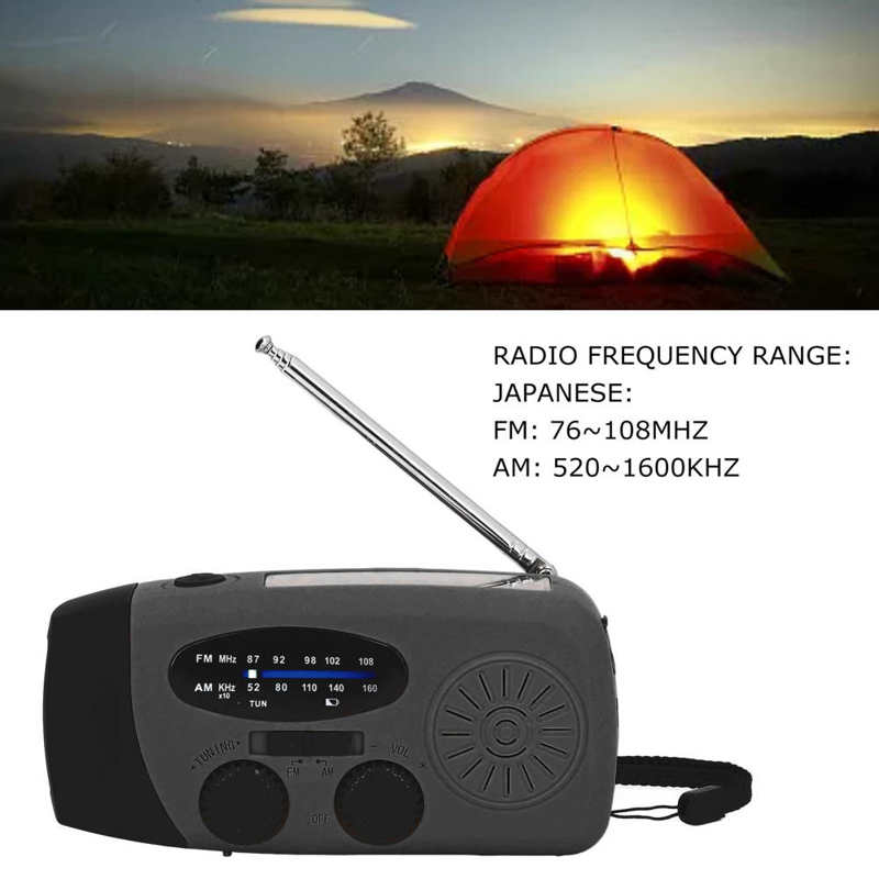 Solar Radio USB Input Output Portable Radio Lightweight FM AM WB NOAA with LED Flashlight for Camping
