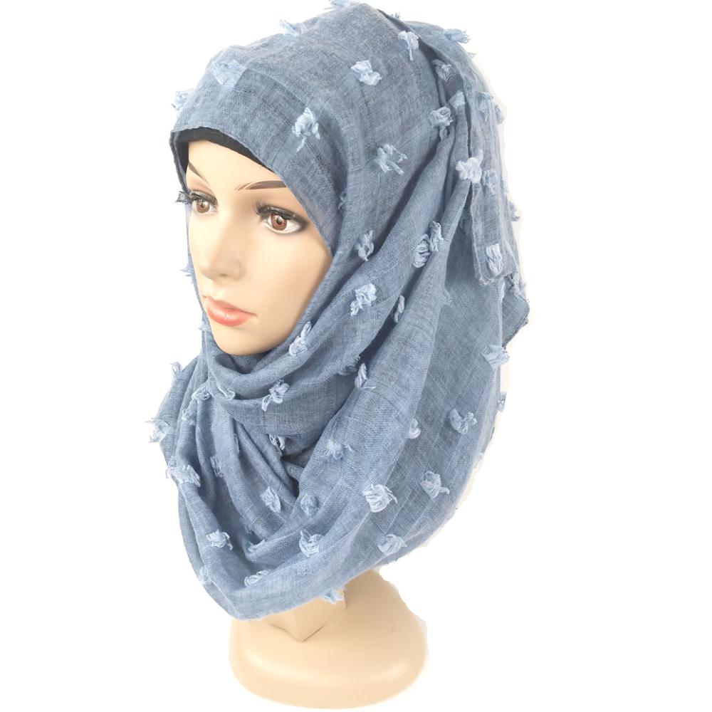 Baumwolle binden-färben Jacquard Ball Muslimischen Hijabs Kopftuch Arabischen Frauen schlicht Schals wickelt Malaysia Lange Schal Islamischen Hijab 180x90cm: 5