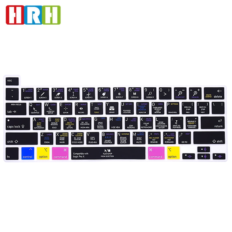 HRH Logic Pro X Shortcut Hotkey Functional Silicone Keyboard Cover Skin For MacBook Pro 16 A2141 M1 Chip A2338/A2251/A2289