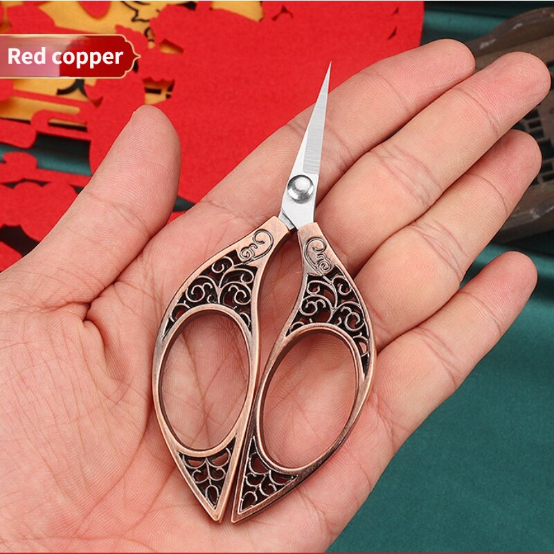 Retro Butterfly Small Scissors Tailor Cut Thread Head Cut Stainless Steel Office Handmade Embroidery Scissors Sewing Scissors: Red copper