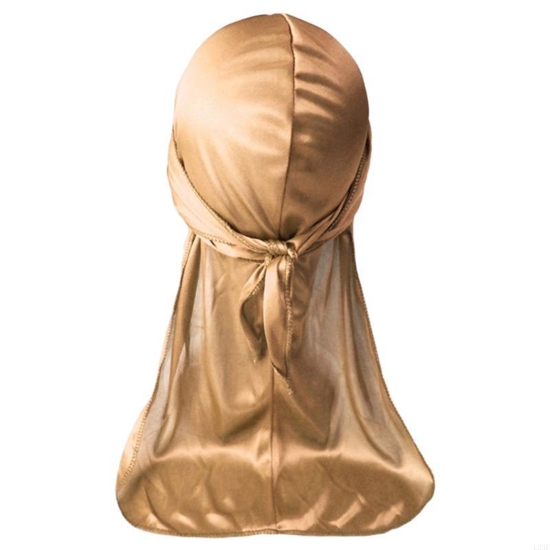 L93F Men's Soft Silky Durag Head Wrap Long Tail Dreadlocks Hat for Various Hair Type: camel