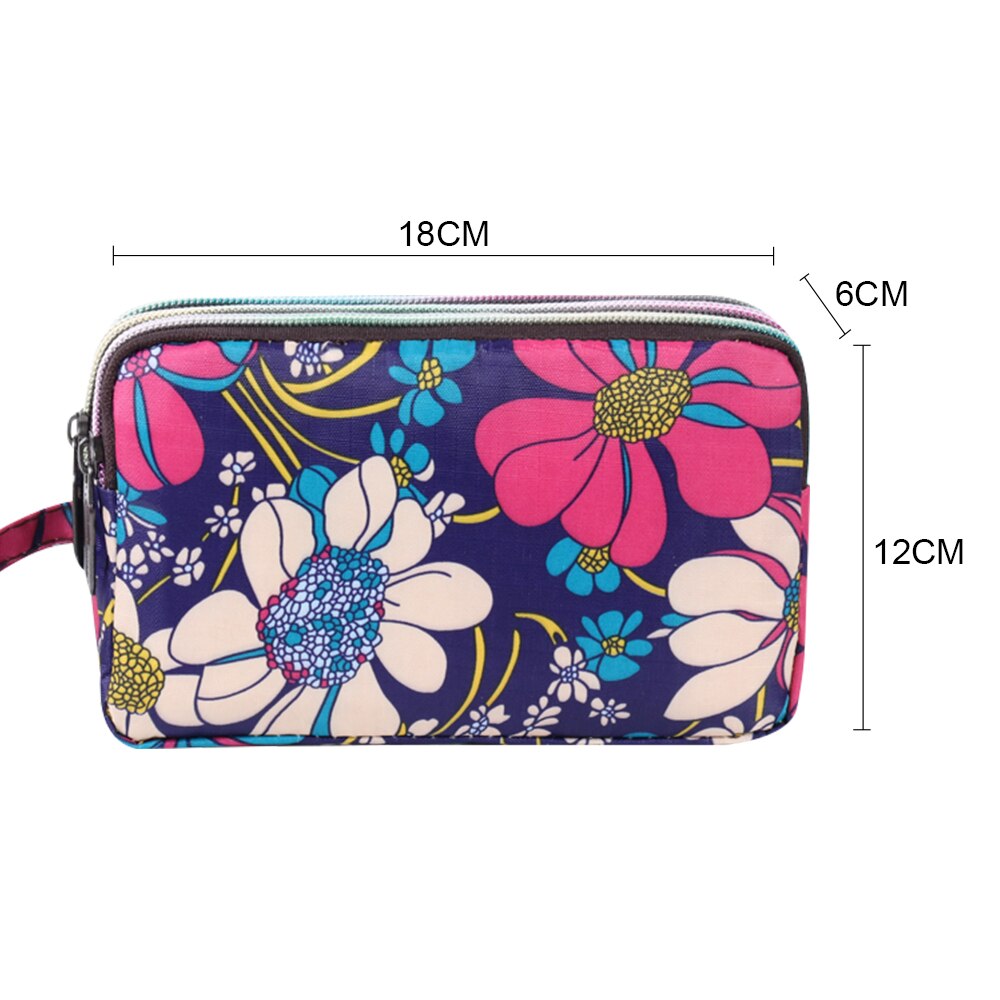 Buylor portfele dla kobiet torebka poliester etui na telefon Organizer na dokumenty karty dama Organizer moneta torebka 3 zamek kwiatowy kieszenie sprzęgło