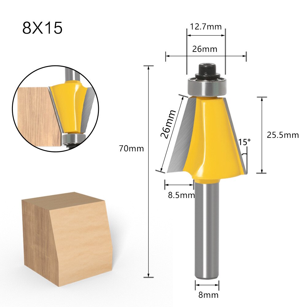 8Mm 6Mm 1/4 Inch 12Mm 1/2 Inch Schacht Chamfer Frees 15 Graden Bevel Rand Frees voor Hout Woodorking Machine Tools: NO7 8x15