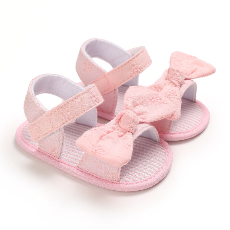 Kid Baby Sandalen Meisjes Zomer Effen Streep Boog Knoop Platte Met 0-18 Monthes Kinderen Leuke Mooie Strik Prinses schoenen: Roze