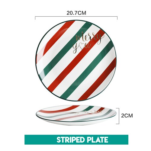 Tasse à café cuillère fourchette couteau | Vaisselle en céramique nordique, bol de vaisselle plaqué or ensembles de plats et d'assiettes, décorations de noël pour la maison: Striped Plate