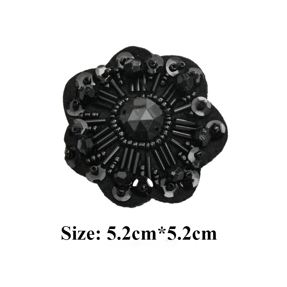 Cuentas hechas a mano, cuentas simples negras, tubo, flores, hojas, estrella, pegatina de tela pequeña, ropa, pantalones, decoración, parche con agujero: Opaco