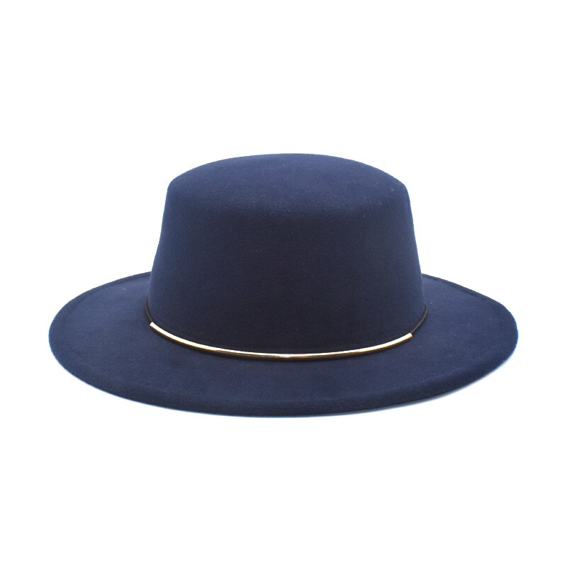 Miacawor vinter efterår kvinders faux uld fedora hat top hat jazz hat rund brat top hat  p3: Marine blå