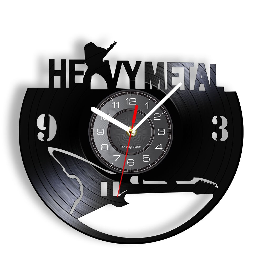 Heavy Metal-Reloj de pared Rock N Roll, moderno, con disco de vinilo, Banda Musical 3D, hecho a mano, para amantes de la música: Without LED