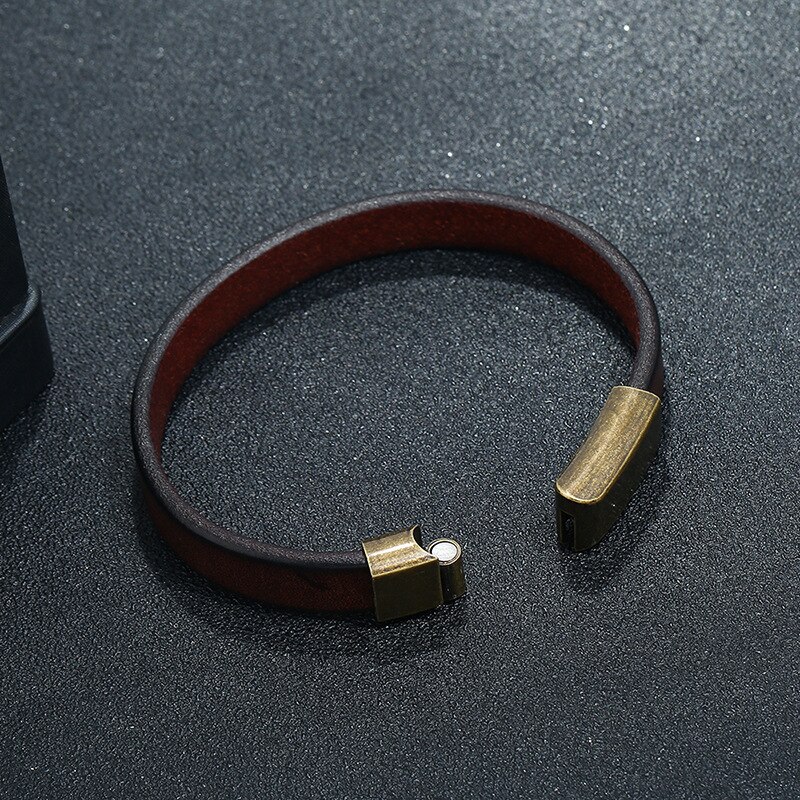 Mænds smykker punkbrunt flettet læderarmbånd til mænd rustfrit stål magnetisk lås 20.5cm armbånd