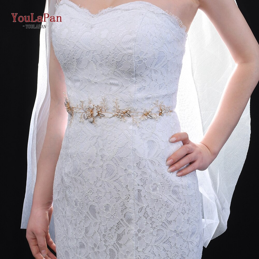 Youlapan SH357 Bruiloft Strass Trim Riem Gouden Bruids Riem Bloemen Bruids Sjerpriem Crystal Bruiloft Riemen Bruids Lint Sash