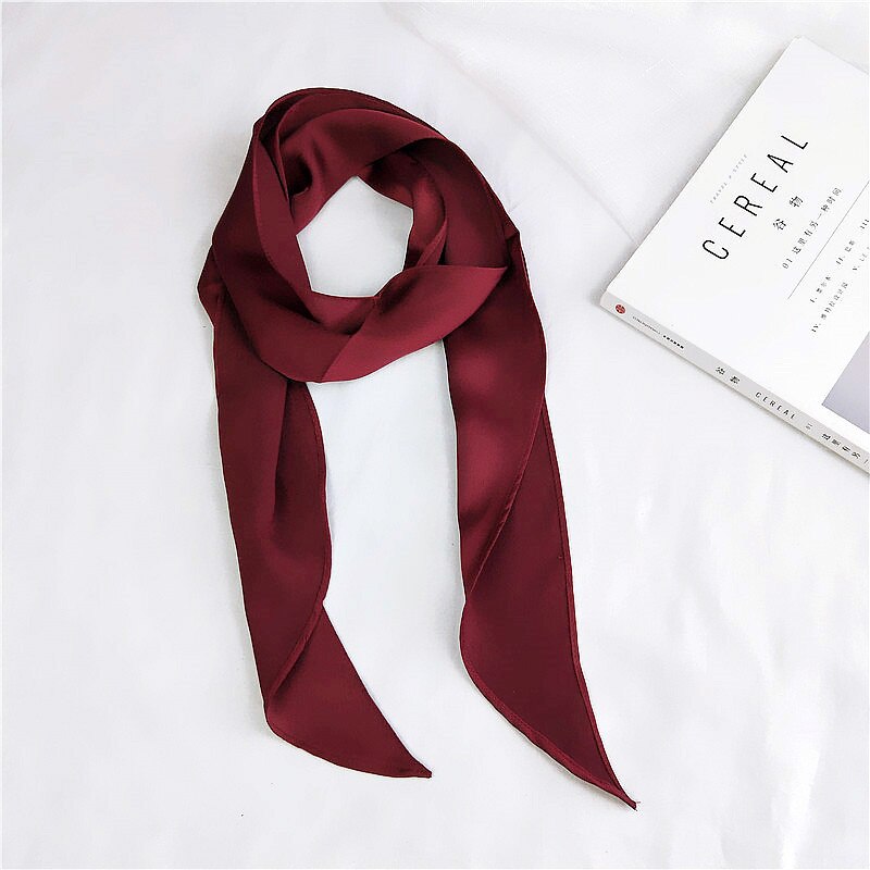 Foulard en soie imitation ruban pour femme, joli foulard solide pour fille, bandeau pour cheveux, poignée de sac, petits foulards: Vin rouge