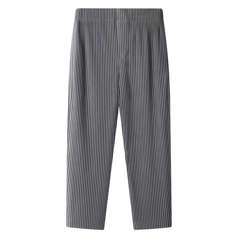 Miyake plissé pantalon droit hommes vêtements noir crayon pantacourt vêtements de rue hommes Style japonais cheville longueur pantalon: XXL / Gris foncé
