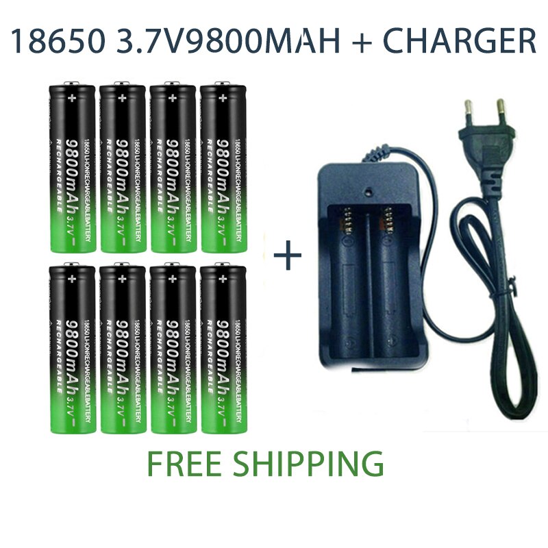 18650 batterie Akku 3,7 V 18650 9800mAh Kapazität Li-Ion Akku Für Taschenlampe Batterie + Ladegerät: weiß