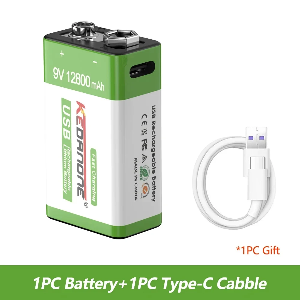 9V 12800mah Lithium-Ionen-Akku Typ-C USB-Akku 9V Lithium für Multimeter Mikrofon Spielzeug Fernbedienung KTV: Grün