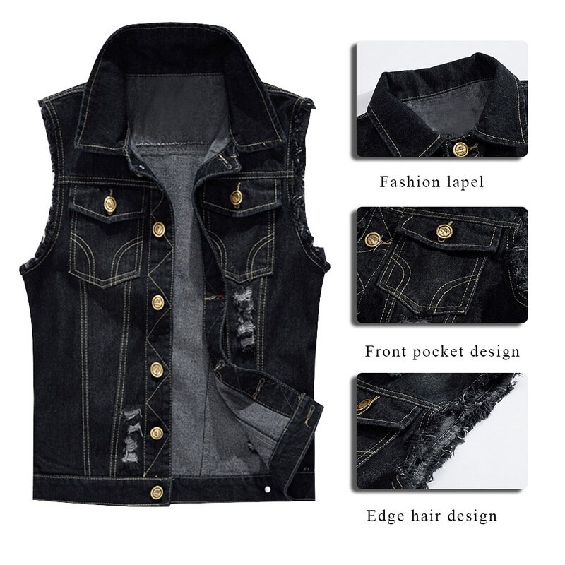 Baumwolle Jeans Ärmellose Jacke Weste Männer Plus Größe 6XL Schwarz Denim Jeans Weste Männlichen Cowboy Freien Weste Herren