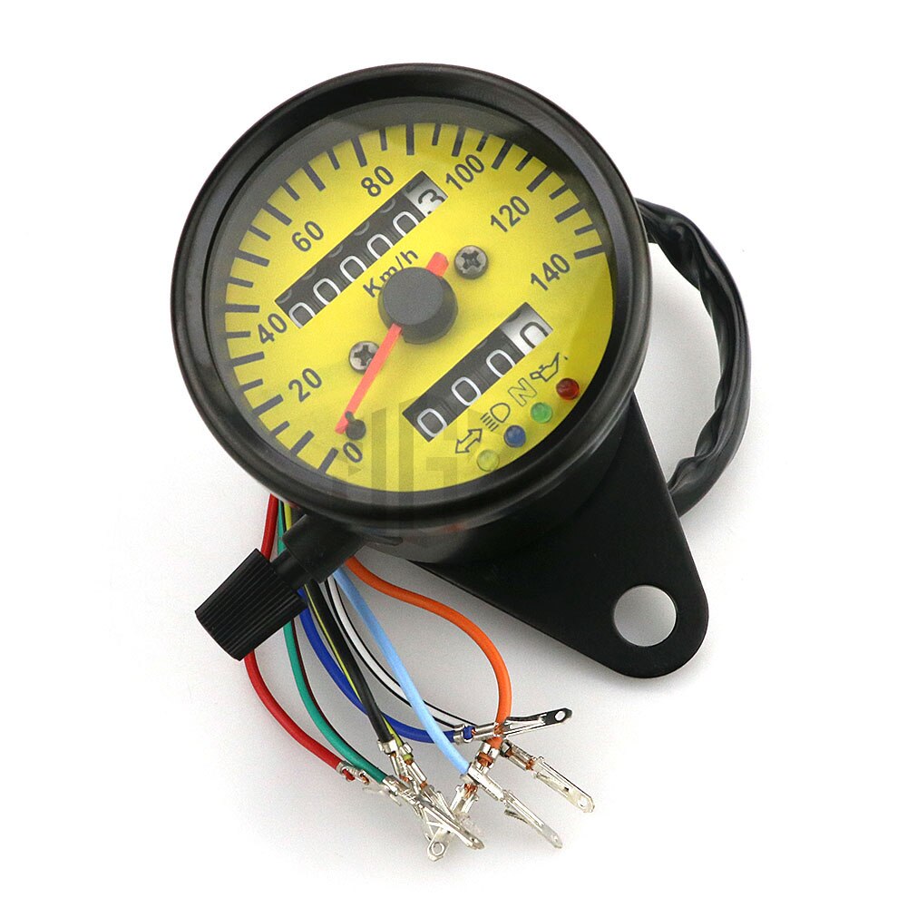 Velocímetro con odómetro Dual para motocicleta, Mini tacómetro Retro, indicador de luz LED Universal, indicador KM/H, para KTM Ducati Kawasaki BMW: YELLOW
