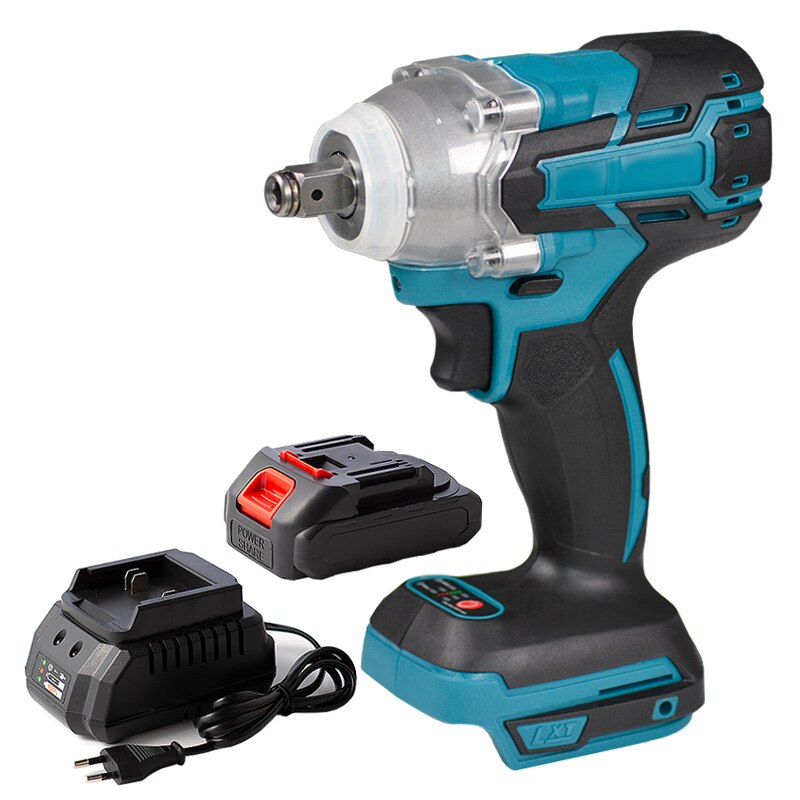 18v børsteløse trådløse elektriske slagnøkler 520nm oppladbare 1/2 skiftenøkler for makita 18v batteri+nøkkelsokkel +3000 mah batteri