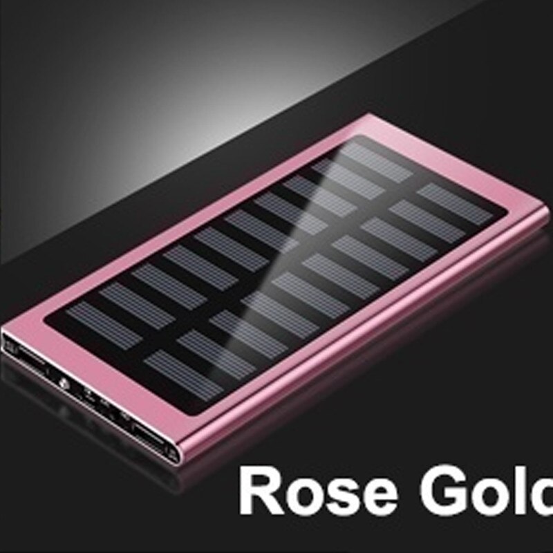 Solar 30000mAh Power Bank Large Capacity Ultra Thin 9mm with LED Light External Solar Charger Travel Powerbank for Smartphone: Rose gold