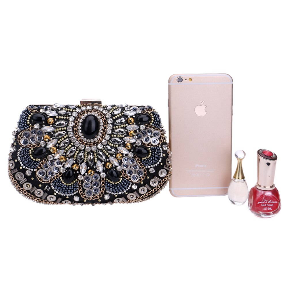 Rhinestone Diamond Evening Bag Women Black Shell Hand Bag Bridal Wedding Party Purse Ladies Crystal Bead Day Clutch Chains bag