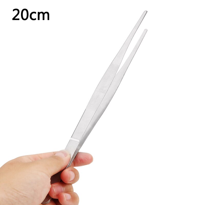 Flere typer kokken plating pincet præsentation rustfrit stål tang køkken tilbehør bbq grill mad klip: Lige 20cm