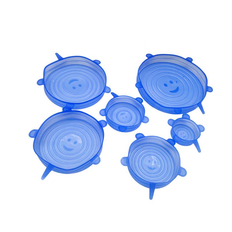 6 pcs Herbruikbare Silicon Stretch Deksels Universele Deksel Silicone Voedsel Wrap Kom Pot Deksel Siliconen Cover Pan Koken Keuken Stoppers: Blauw