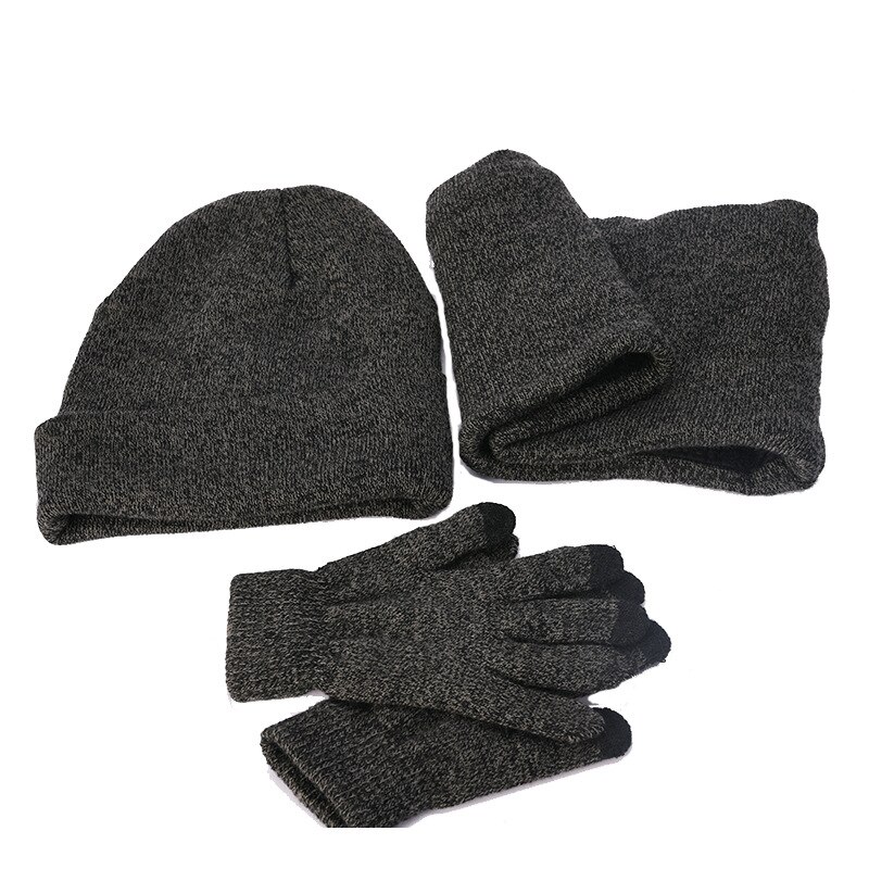 de punto para hombres gorro para exteriores más terciopelo mujeres sombrero bufanda guantes conjuntos Otoño Invierno hombres gorro bufanda guante mujeres sombreros gorras: mid grey