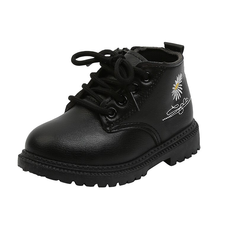 Babystövlar för pojkar flickor korta stövlar barn mjukt läderunderdel sneakers barn höst vinterskor: Svart / 30 ( inuti 18 cm)