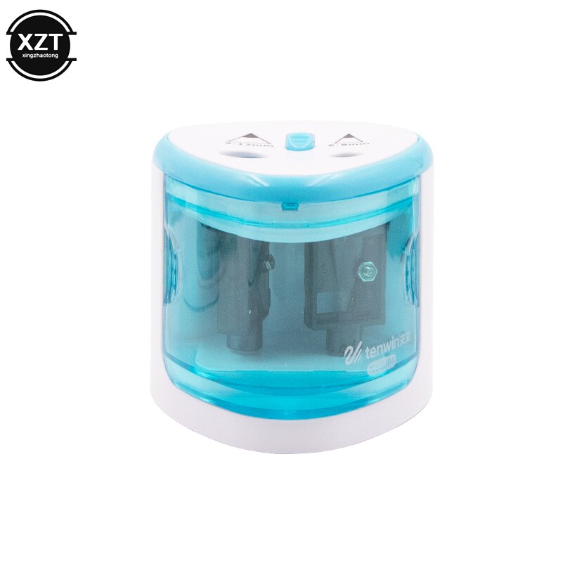 Sacapuntas eléctrico automático para estudiantes, Sacapuntas de doble agujero con Interruptor táctil, para el hogar, escuela, oficina y escritorio, material de papelería: Azul cielo