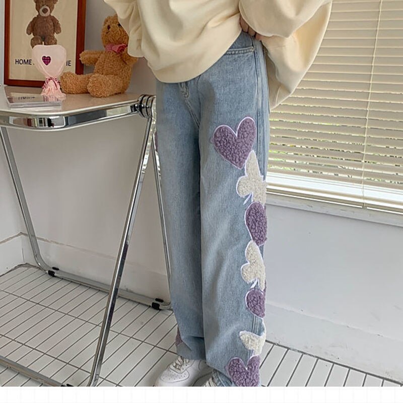 Jean patchwork brodé pour femmes, pantalon en Denim, taille haute, jambes larges, Chic, décontracté, Streetwear, nouvelle printemps