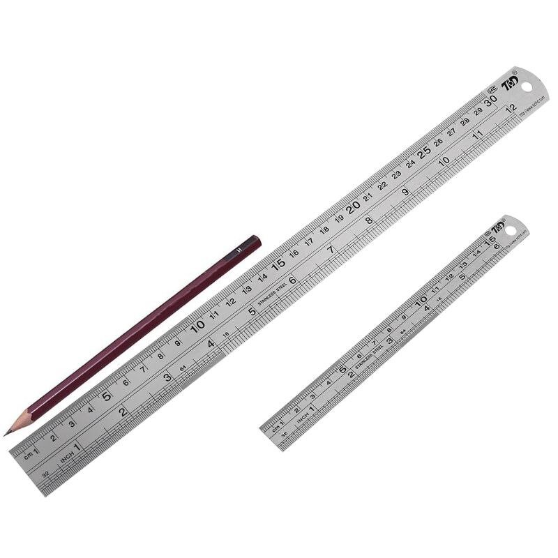 2PCS Stainless Steel Ruler and Metal Rule Kit 30cm 15cm 12inch 6inch Thickening