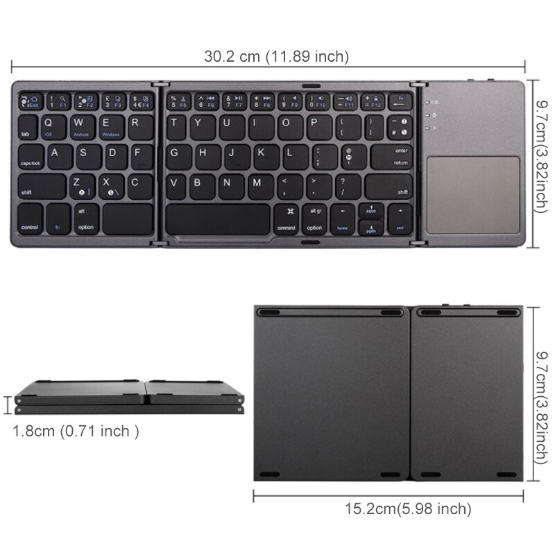 CHUANCHI B033 Portable Twice Folding Bluetooth Keyboard BT Wireless Foldable Touchpad Keypad for Windows/IOS/Android ipad Tablet